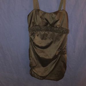 Black silky cocktail dress with rose details